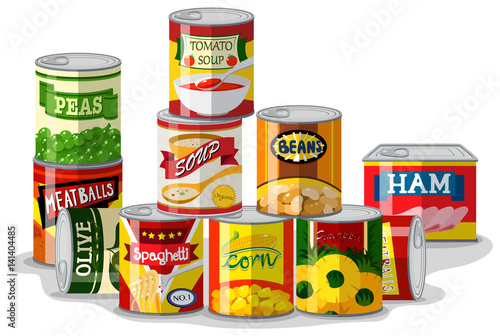 Different types of canned food