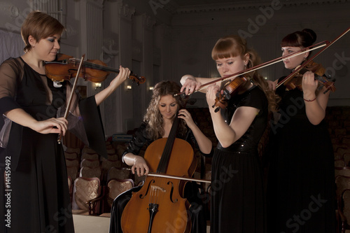 Musician play violin on dark