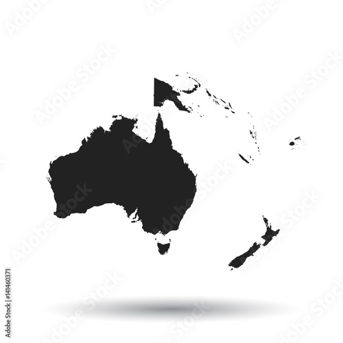 Australia and oceania map icon. Flat vector illustration. Australia sign symbol with shadow on white background.