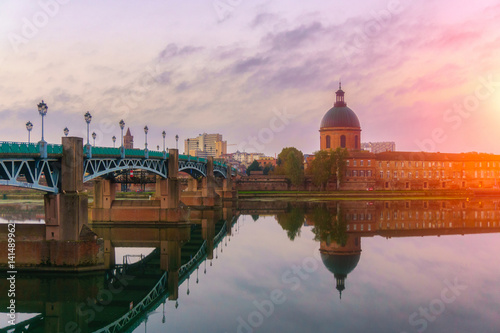 The Saint-Pierre bridge passes over the Garonne and it was completely rebuilt in 1987 in Toulouse Haute-Garonne Midi Pyrenees southern France.