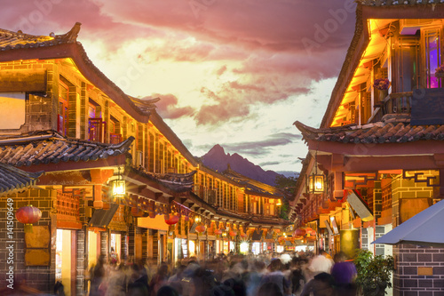 Lijiang old town in the evening with crowed tourist, Yunan ,China.