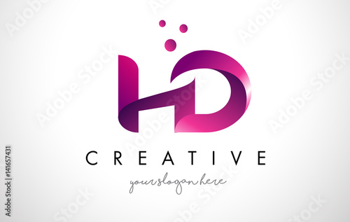 HD Letter Logo Design with Purple Colors and Dots