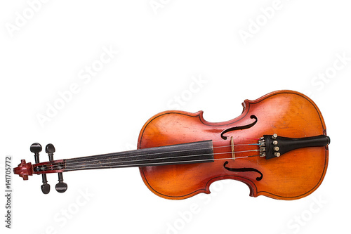 Old violin on white background