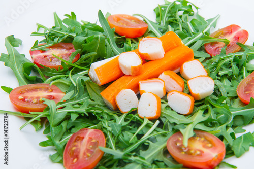 surimi with rocket and cherry tomatoes