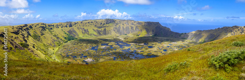 Rano Kau volcano crater in Easter Island panoramic view