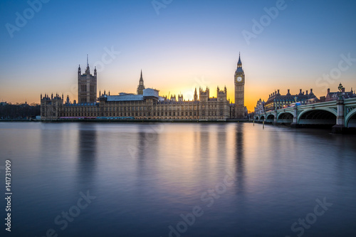 Big Ben and the houses of Parliament in London at dusk