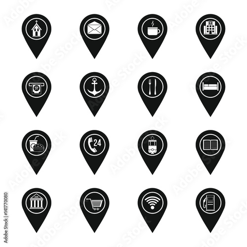 Points of interest icons set, simple style