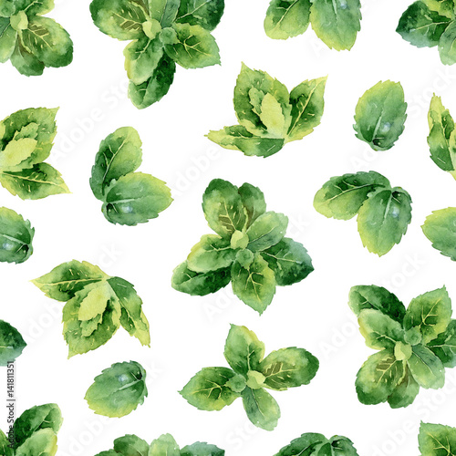 watercolor seamless pattern with mint