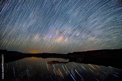 star trails at the lake