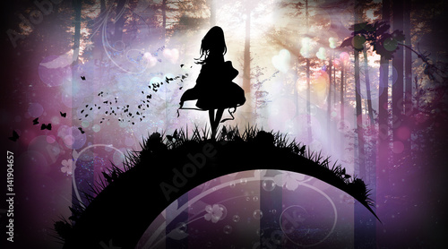 Evening in the magical Forest cartoon character in the real world silhouette art photo manipulation