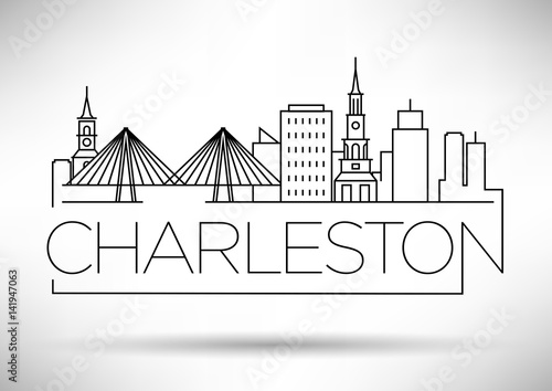 Minimal Charleston Linear City Skyline with Typographic Design