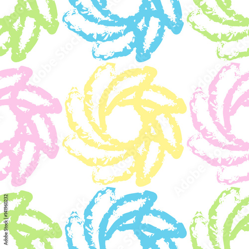 Seamless abstract pattern from large elements of blue, yellow, pink and green. Wallpapers and textiles.