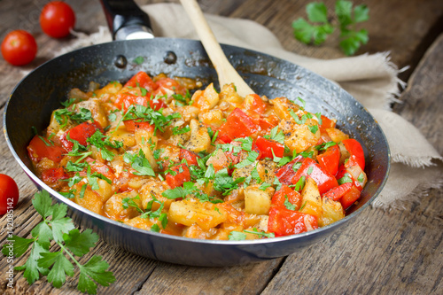 Vegetable saute in frying pan