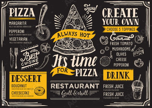 Pizza menu restaurant, food template.