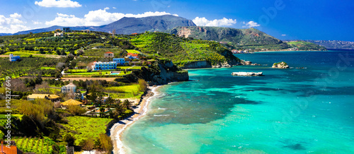 Most beautiful places of Crete island- Almyrida with turquoise beach. Greece