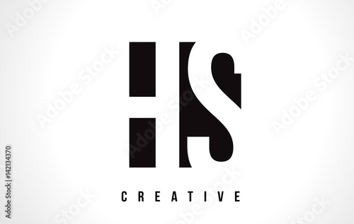 HS H S White Letter Logo Design with Black Square.