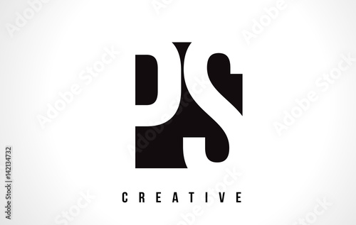 PS P S White Letter Logo Design with Black Square.