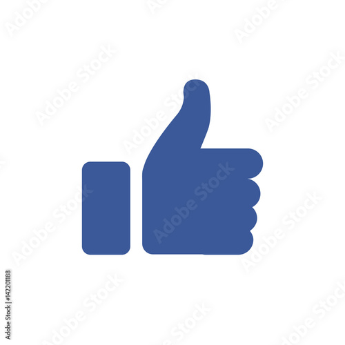 Symbol of finger up, thumb up in flat style isolated on blue background.Vector illustration of hand.