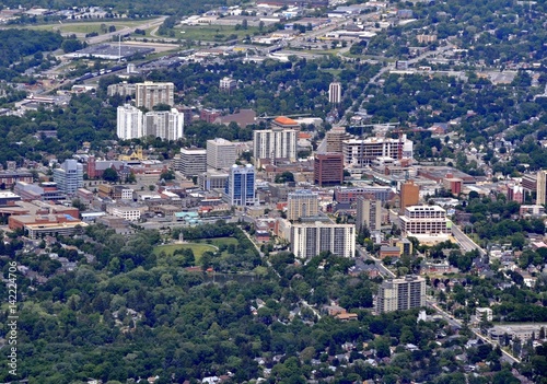 aerial view of the downtown area Kitchener Waterloo, Ontario Canada 