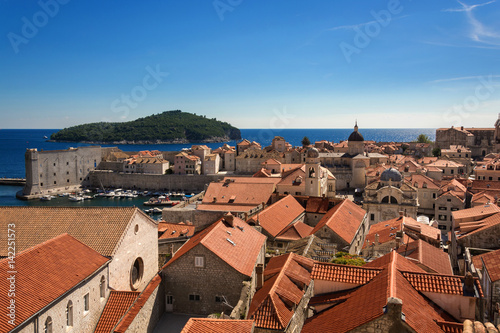 Old Town Dubrovnik and Lokrum Island view from City Walls 