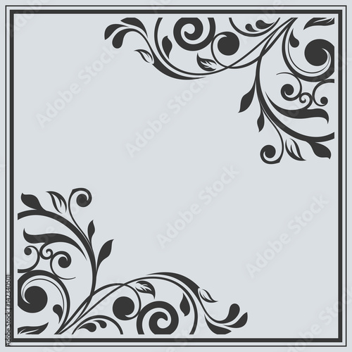 Black and white floral frame with copy space vector background.