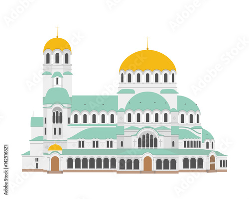 Sofia Cathedral, Bulgaria. Isolated on white background vector illustration.