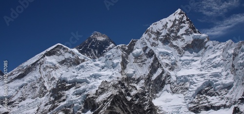 Mount Everest and Nuptse in spring. View from Kala Patthar, Nepal.