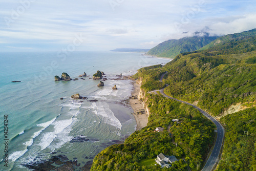 Aerial view of west coast, south island, New Zealand.