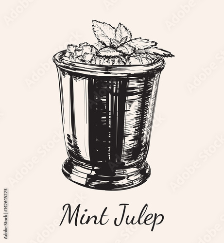 Cocktail Mint Julep for the Derby Hand Drawing Vector Illustration