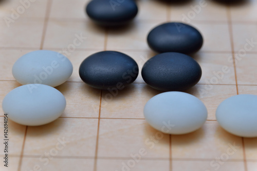 GO game. GO is an abstract strategy board game for two players, in which the aim is to surround more territory than the opponent.