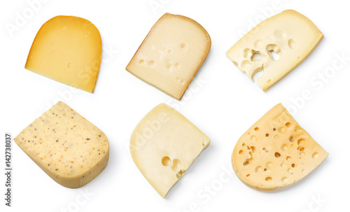 Different kinds of cheeses isolated