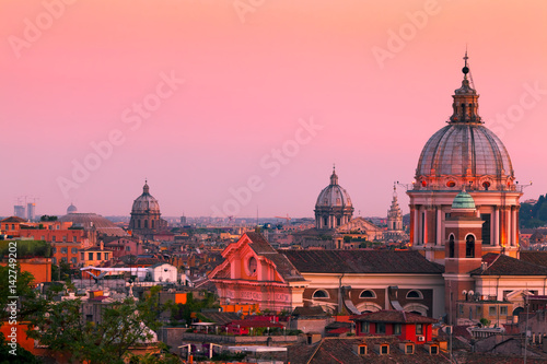 Rome Skyline at Dusk with San Carlo al Corso, Italy