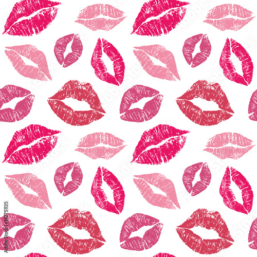 Female lips hearts seamless pattern