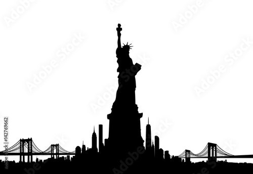 New York City skyline with Statue of liberty Vector