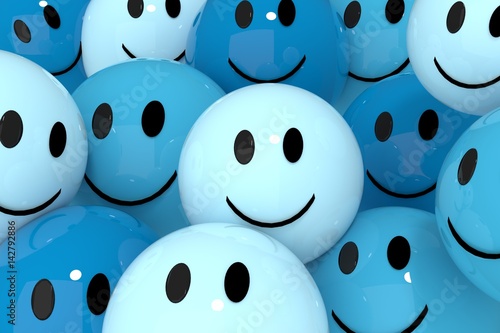 blue smileys in social media concept 3D rendering