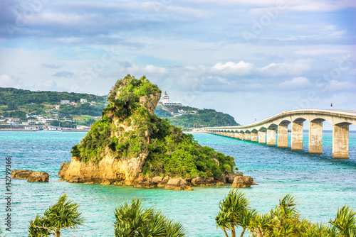 Kouri Island and Kouri Bridge in Okinawa, Japan.