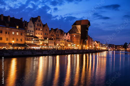 Gdansk Old Town Skyline at Night in Poland