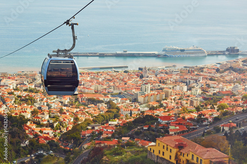 Cable ropeway cabin over Funchal, Madeira island, Portugal