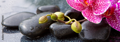 Spa concept with zen stones and orchid.