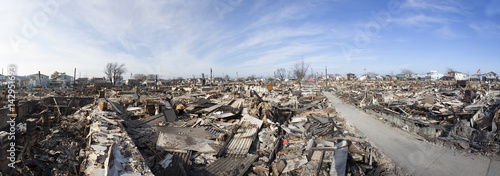 NEW YORK -November12: The fire destroyed around 100 houses during Hurricane Sandy in the flooded neighborhood at Breezy Point in Far Rockaway area on October 29; 2012 in New York City; NY