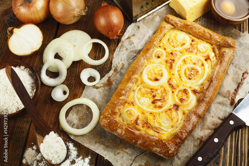 Pie with cheese and onion