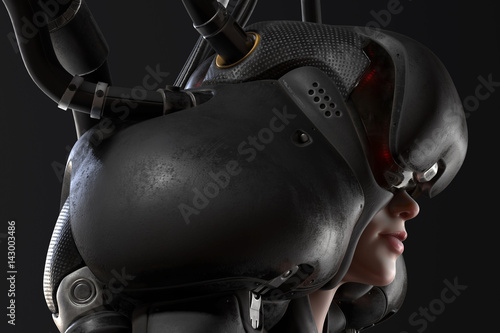 3d rendering of science fiction cyborg pilot
