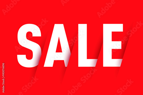 White sale word on red background with shadow. Vector illustration paper style