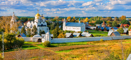 Panorama of Intercession (Pokrovsky) Monastery in Suzdal.The Golden Ring of Russia.