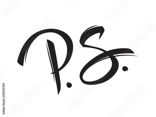 Postscript handwritten lettering typography. P.S. letters isolated on white background. Vector illustration