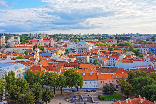 Old town in Vilnius with churches spires and Town Hall