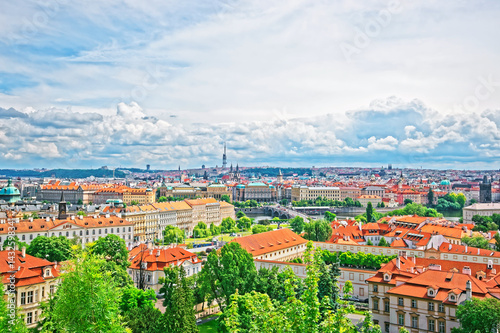 Panoramic view of Prague Old Town and Vltava River