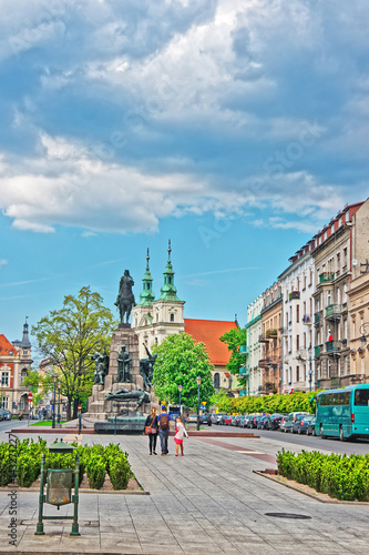 People at Mateiko square and St Florian Church Krakow