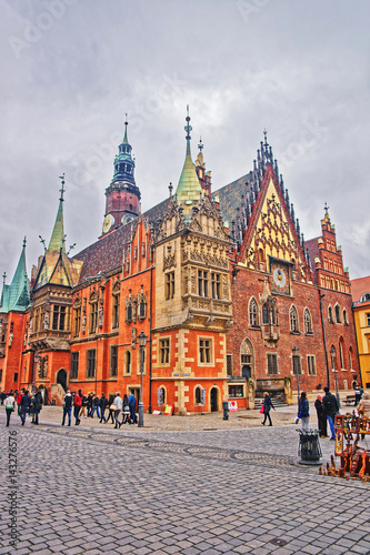 People at Old Town Hall in Market Square of Wroclaw