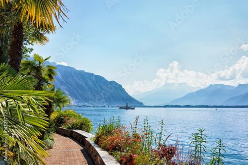 Nature with ship on Geneva Lake in Montreux, Switzerland